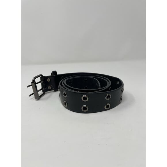 Mudd - Women's Black Leather XL Double Grommet Belt Goth Punk - Picture 3 of 10